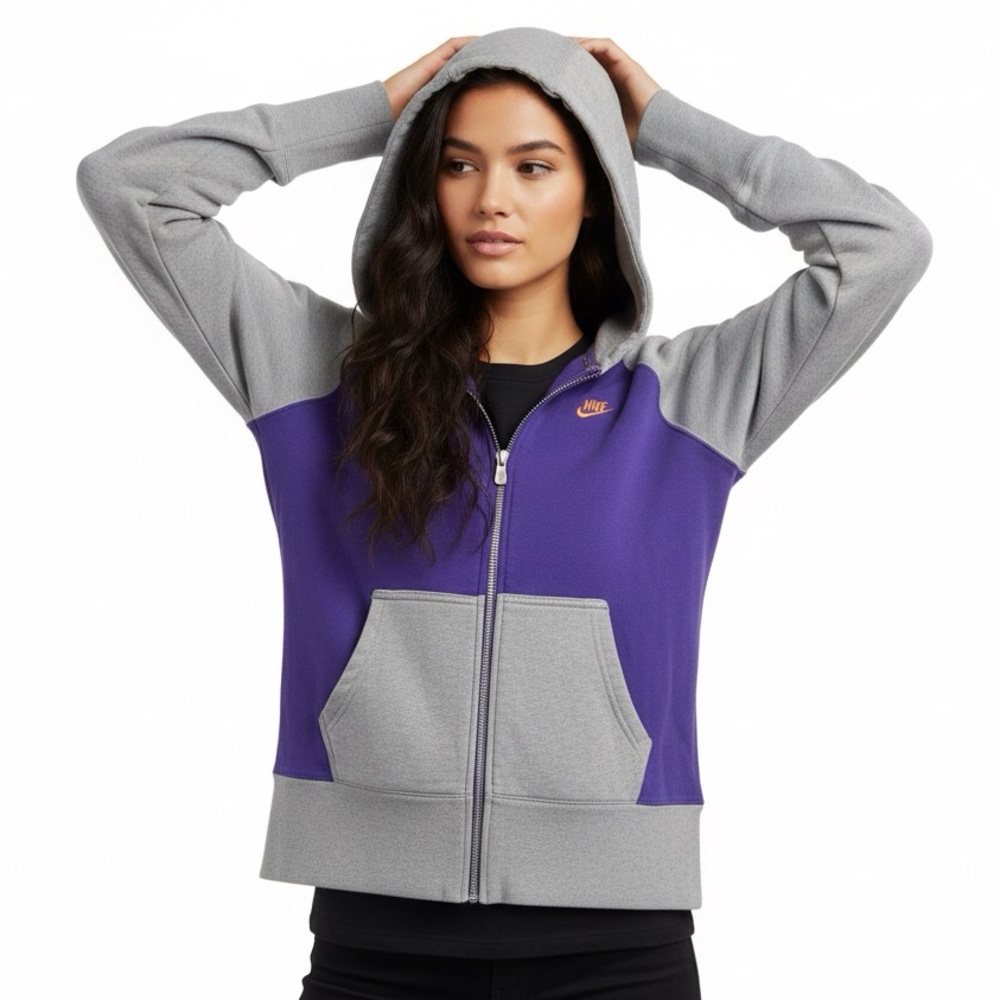 Nike Therma-FIT Grey & Purple Full-Zip Hoodie Women's Size Medium